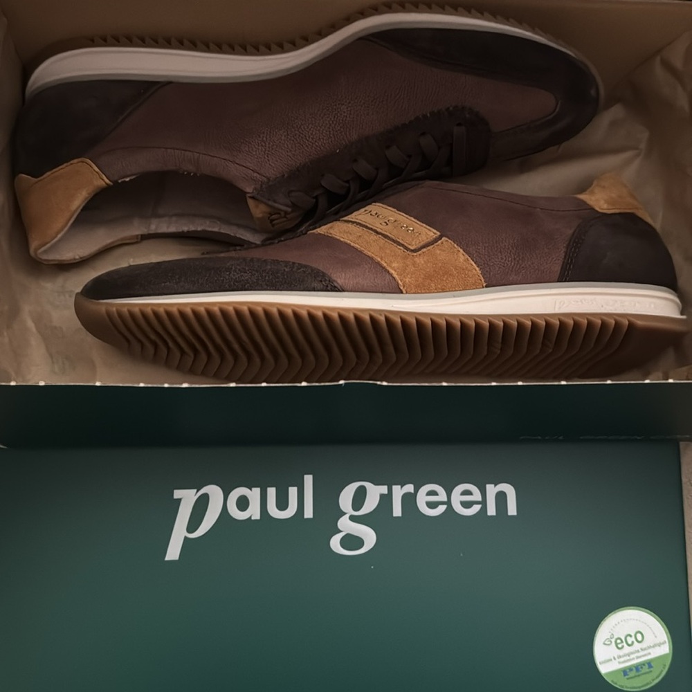 Suede Leather Sneaker. Brown combo leather
US women’s sizes listed. New!